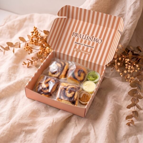 box mit verpackung Glutenfreie Zimtrollen Box
