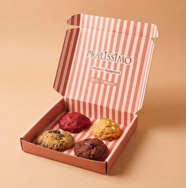 Glutenfreie Bestseller Cookie Box mit vier NYC-Style Cookies von Pralissimo